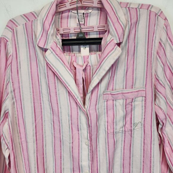 Victoria Secret Pink Metallic Stripe Pajama Set Size M Cotton Modal Blend Iconic - Picture 5 of 15